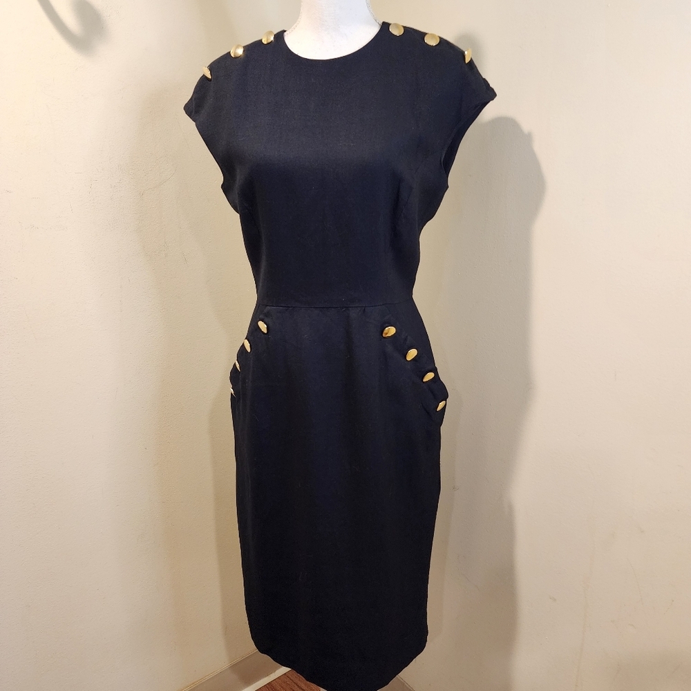 NIPON BOUTIQUE Vintage Black Dress with Button Accents SIZE 10